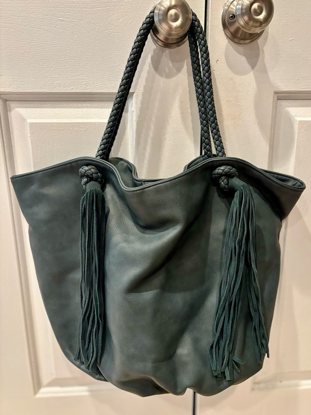 Anthropologie Spacious Tote Bag with Braided Handle & Leather-Trim - Dark Blue